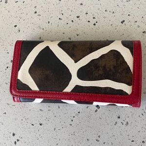Fashion Women’s Wallet Vegan Leather Synthetic Cow Printed  Red Trim New